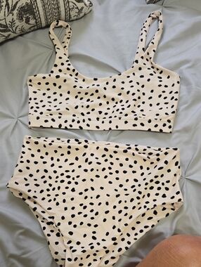 Infamous Swim Polka Dot High-Waist Bikini Set - Cream & Black